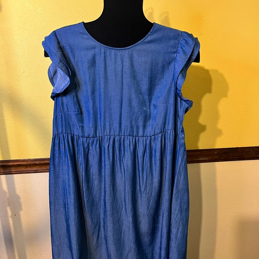 Blue Ruffled Chambray Dress NWOT